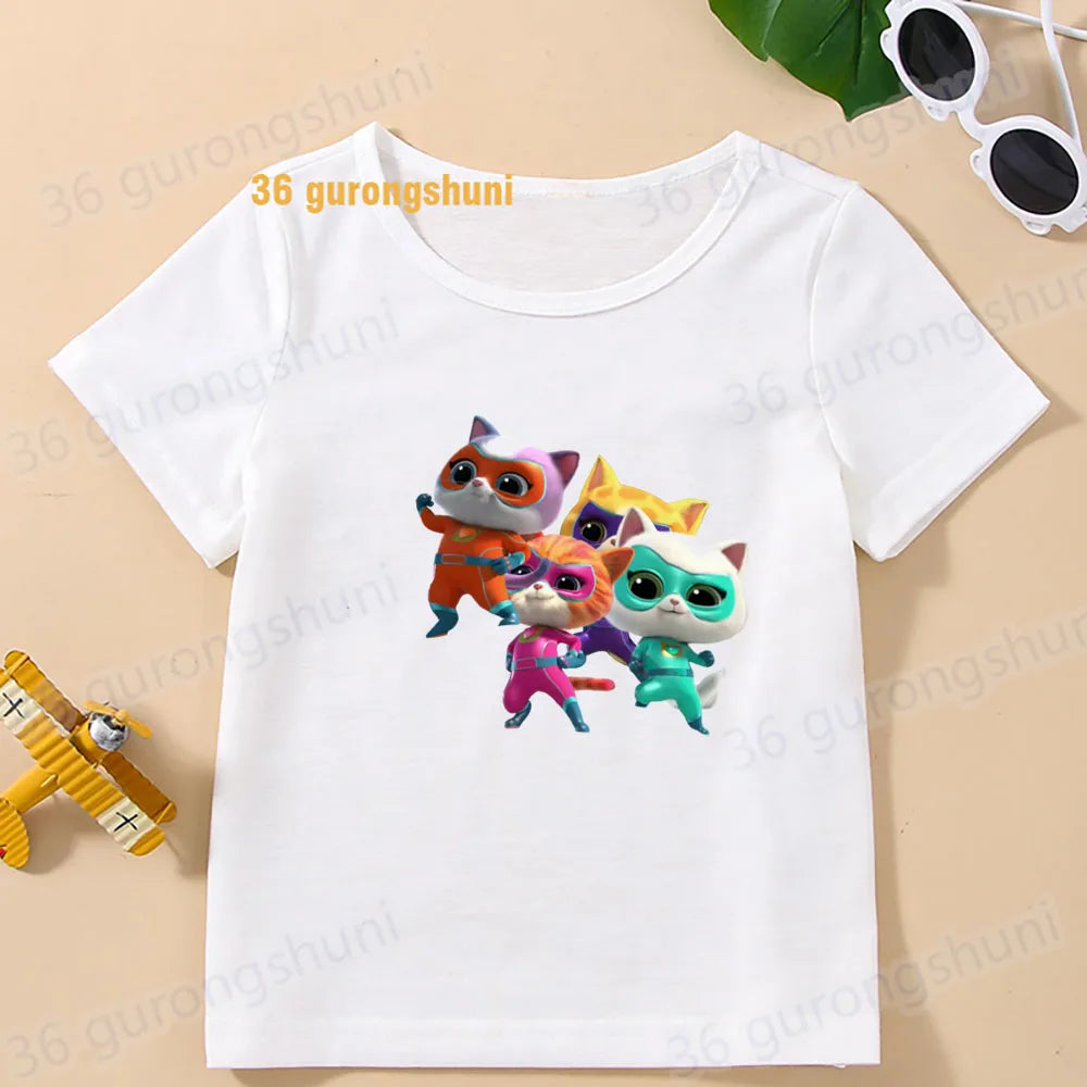 Boys T Shirts Children Clothes superkitties Kids Tshirt super kitties baby T-shirt 4 5 6 birthday summer Tops For Girls-clothing