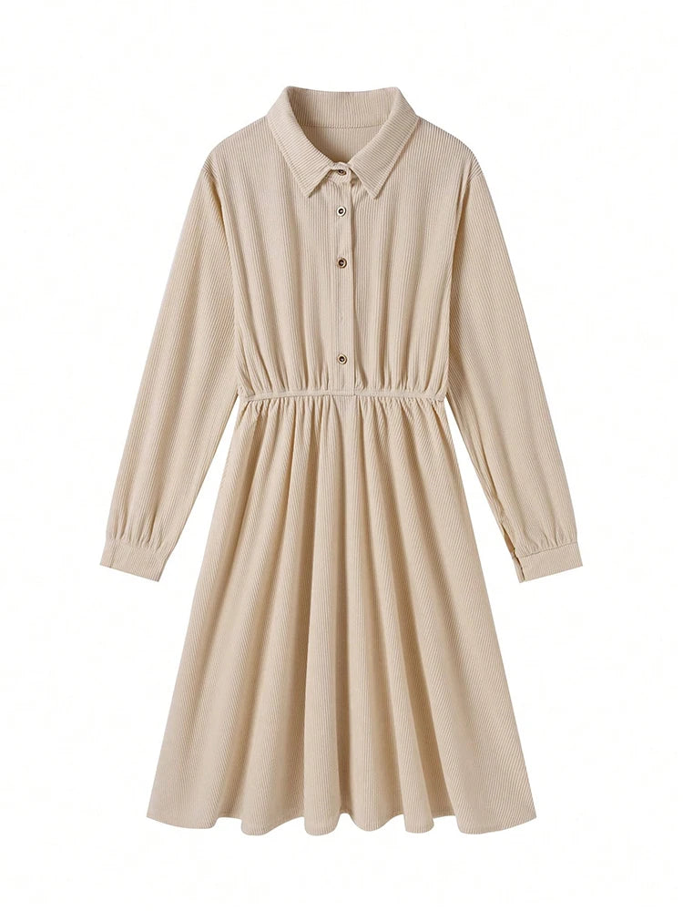 New In Dresses Girl Preppy Style Shirt Dress Solid Long Dresses With Sleeves Elegant Women's Dresses 2025 Woman Clothing