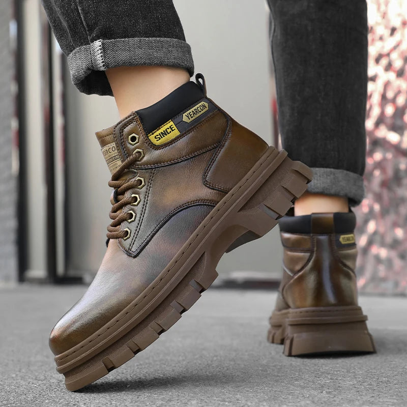 Men's British casual boots four seasons high-top soft sole non-slip comfort outdoor walking shoes fashion youth Joker work boots