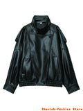 Fashion Black Leather Jacket Women Clothing Autumn Winter New Loose Casual Coat PU Leather Motorcycle Jacket Women Tops Brand