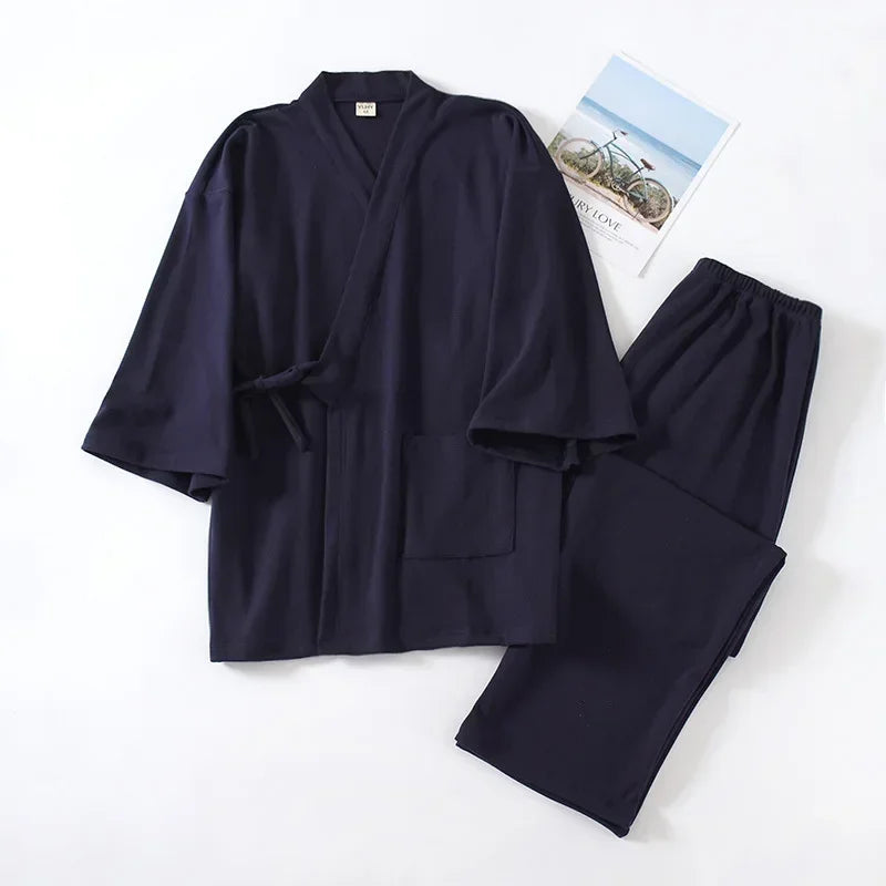 Men's Traditional Japanese Pajamas Sets Fashion Two-sided Plush Thicker Warm Housewear Men Kimono Tops and Pants Nightgown Suit