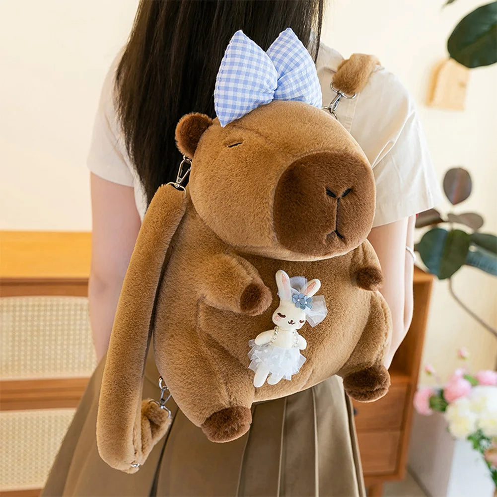 Children Mini Knapsack Bag Funny Girl Anime Crossbody Bag Soft Girl Small Backpack Plush Capybara School Bag for Girls Children