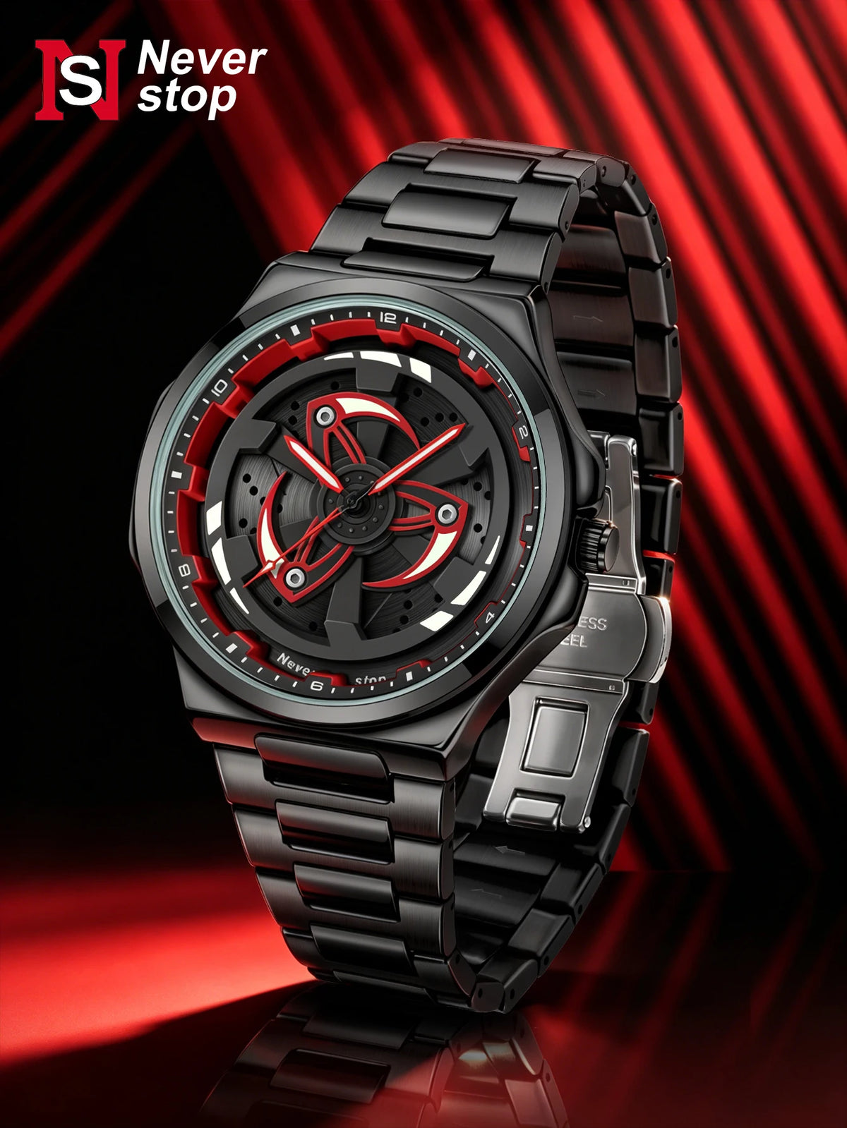 Men's Black Steel Quartz Watch - Stylish Rotating Bezel, Premium Creative Gift Idea