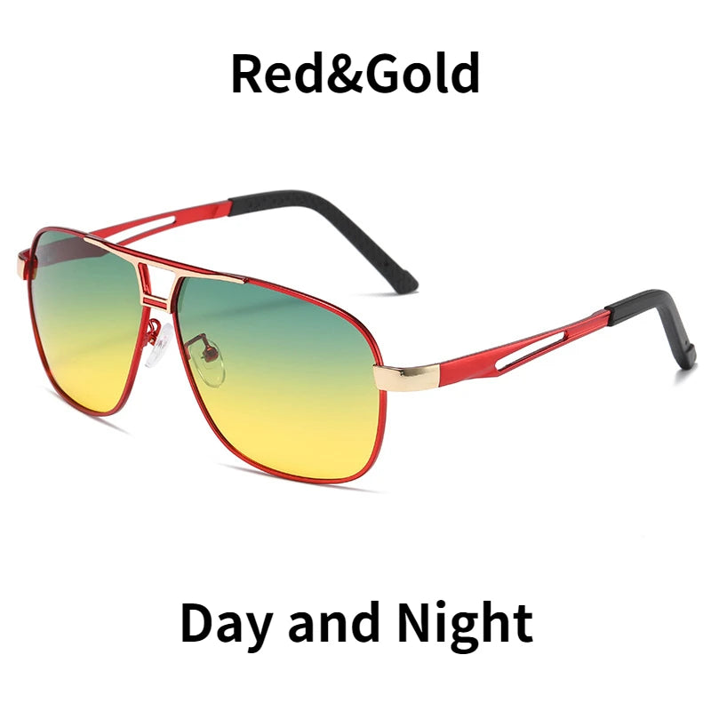 Night Vision Driving Glasses for Men Fashion Double Beams Sunglasses Male Metal Frame Day and Night Polarized Googles UV400