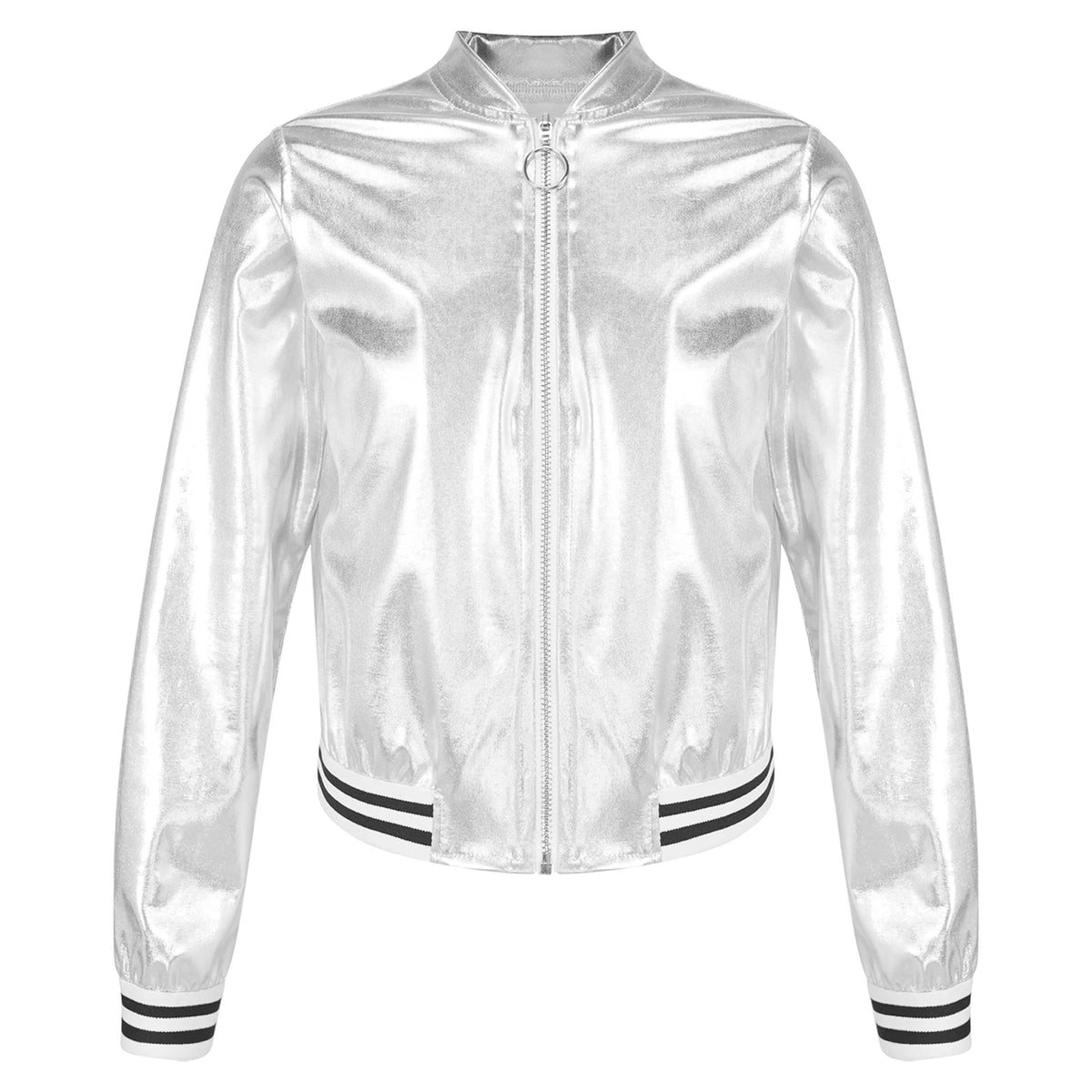 Kids Girls Hip-hop Jazz Street Dance Coat Long Sleeve Shiny Bronzing Cloth Baseball Jacket Bomber Outerwear Streetwear Dancewear