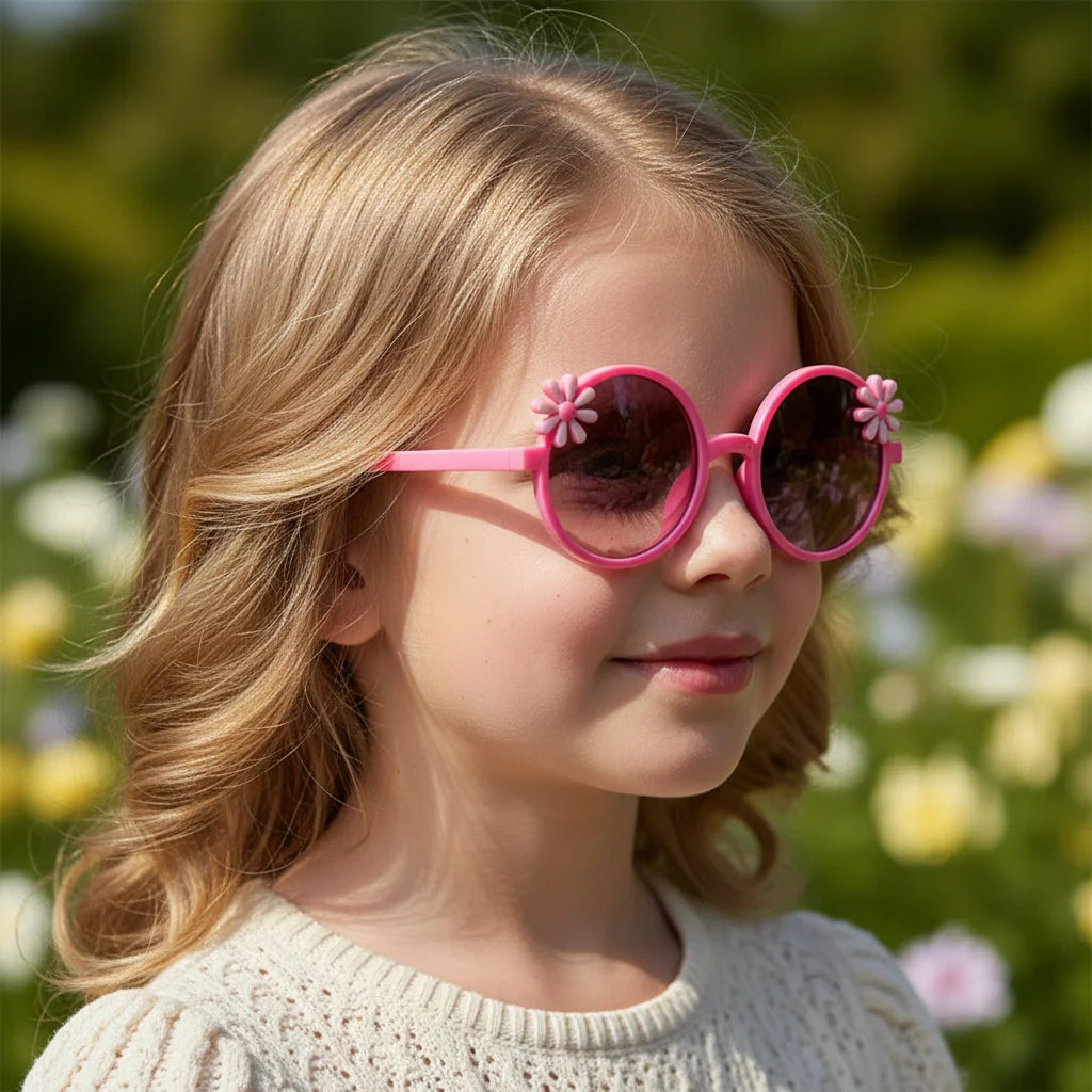 Cute Flower Children Sunglasses Fashionable Uv Protection Round Frame Outdoor Sunshade Kids Sunglasses 2344