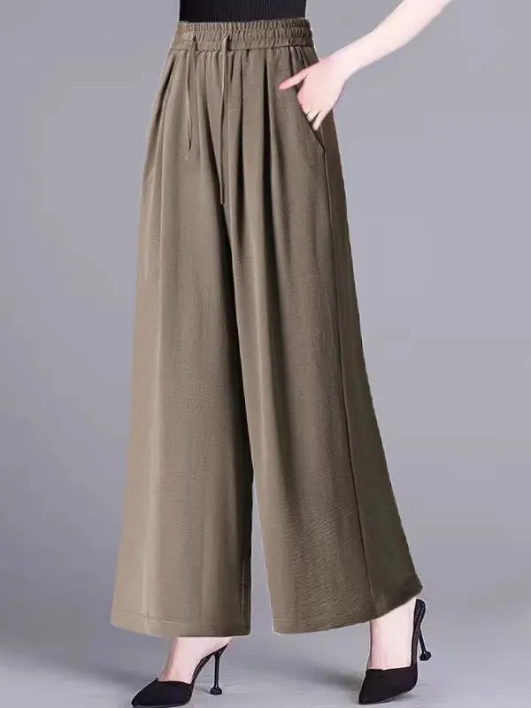 Ice Sensation Women's Summer 2025 New Wide Leg Pants Loose Casual Long Trousers Mom Korean Sle High Waist Polyester Fiber