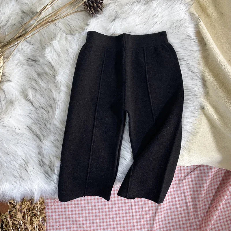 Kids Pants Autumn Childrens Clothing Winter Girls Thick Knitting Wide Leg Trousers Thick Woolen Yarn Straight Casual
