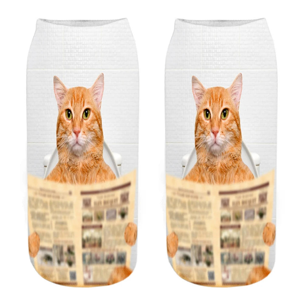 New Women Hot Sell 3D Printed Cool Fashion Funny Cats Cosplay Daily Life Story Socks Short Socks Art Novelty Xmas Gift Dropship