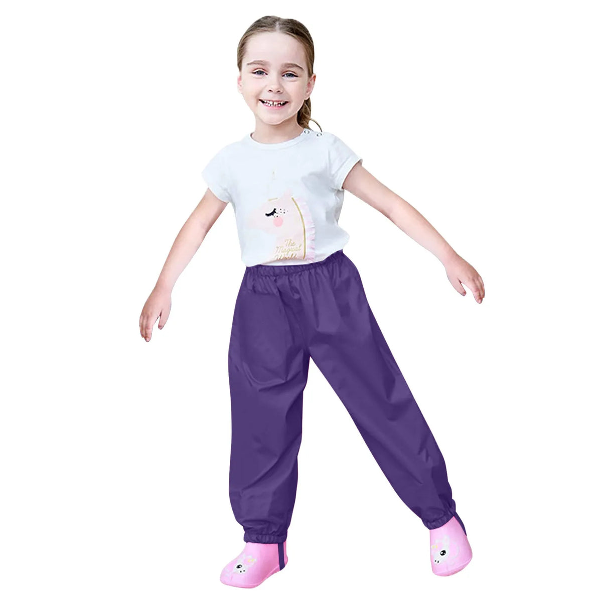 Waterproof Girls Boys Pants Toddler Kids Rain Pants Windproof Mud Trousers Elastic Waist Kids Children Rain Pants