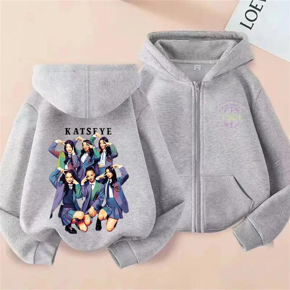 Toddler Girl Clothes Girl Group Katseye Zipper Hoodie Boys Fashion Casual Sweatshirt Movie New Kids KATSEYE Zip UP Hooded Tops