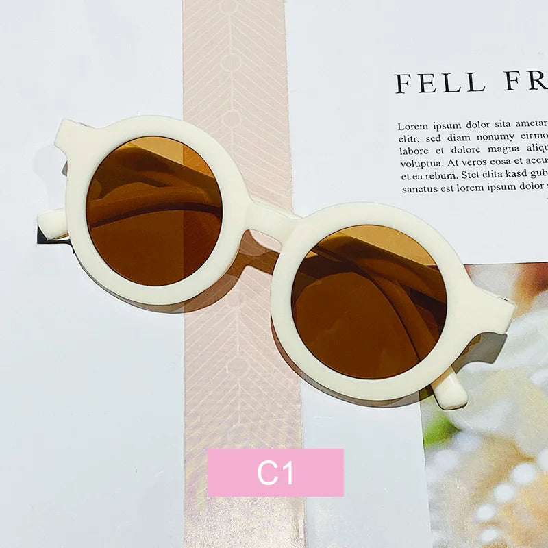 Korean Children's Sunglasses Retro Solid Round Frame Small Face Sunglasses Ultraviolet-proof Convenience Glasses Kids Glasses