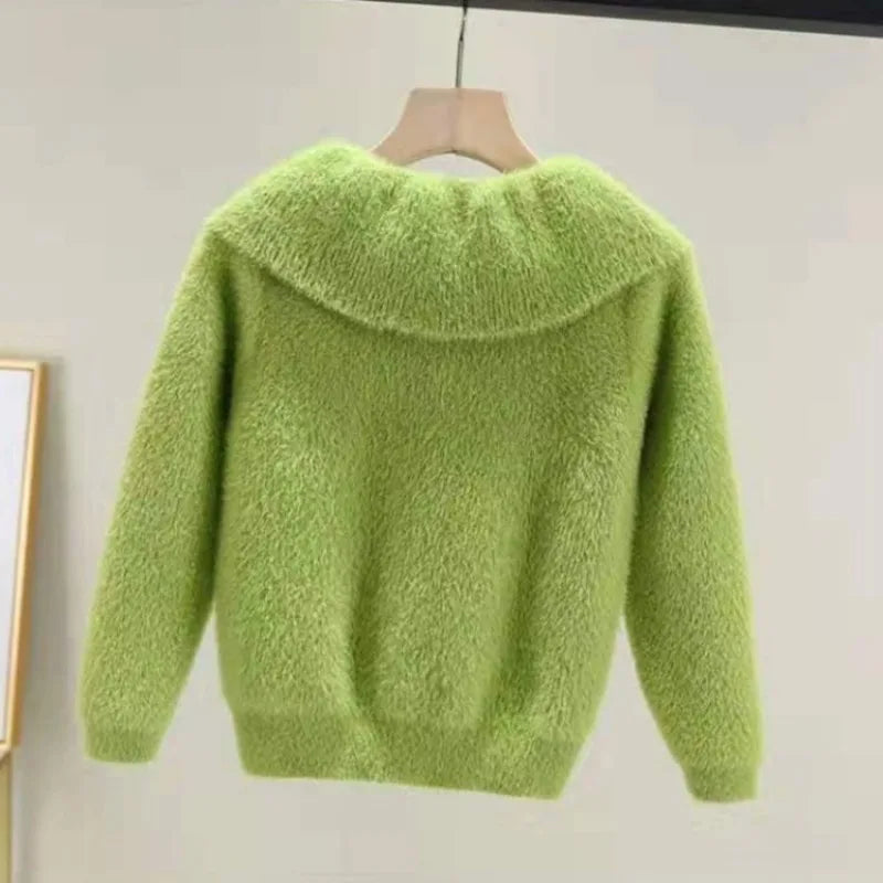 2025 New Spring/Fall Kids Korean Style Lightweight Mink Cashmere Sweater Cardigan for Girls - Stylish Thin Knit Jacket