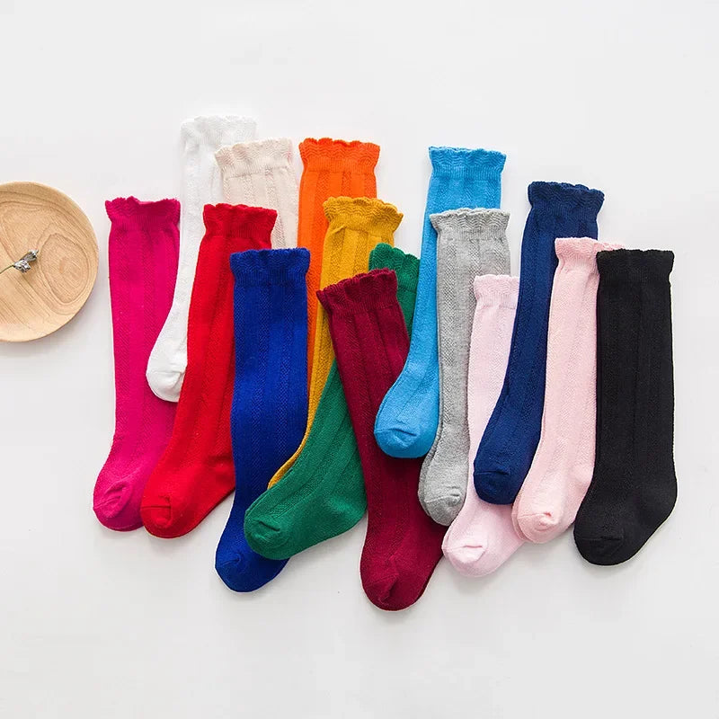 New Spring Autumn Baby Girls Cotton Knee High Socks Kids Girl Long Socks Toddler Double Needle Socks