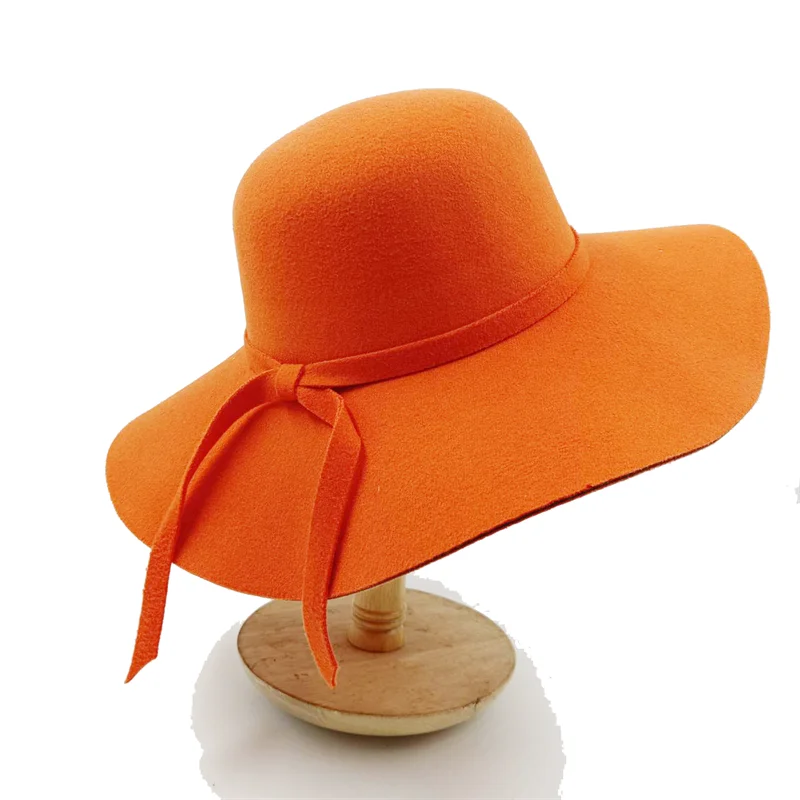 Women Hat  Autumn Winter Vintage Floppy Hat Women Elegant Felt Fedora Hat Wide Brim Sun Cap British Style Fedoras Felt Floppy