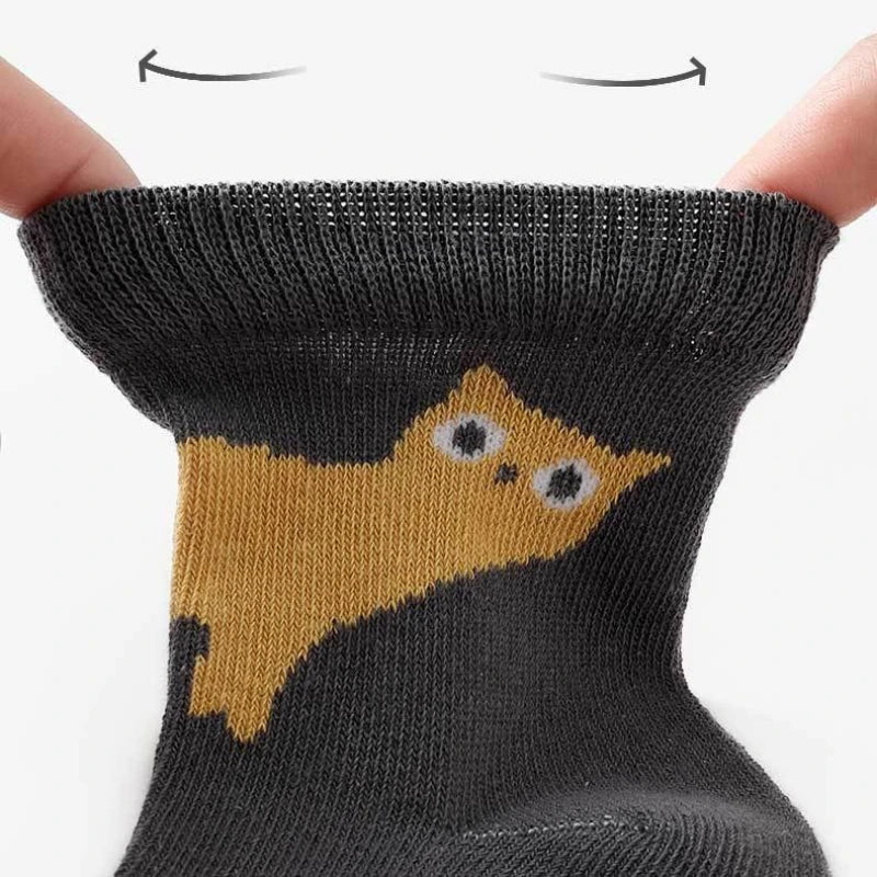 5/10 Pairs Kids Socks Autumn Winter Middle Tube Sock Cartoon Cat Pattern Comfortable Breathable Children Socks For Boys Girls