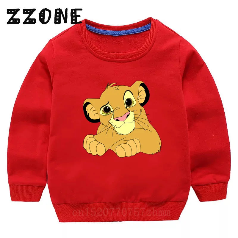 Kids Sweatshirts The Lion King Cute Simba Print Cartoon Children Hoodies Autumn Baby Pullover Outwear Tops Girls Boys Clothes