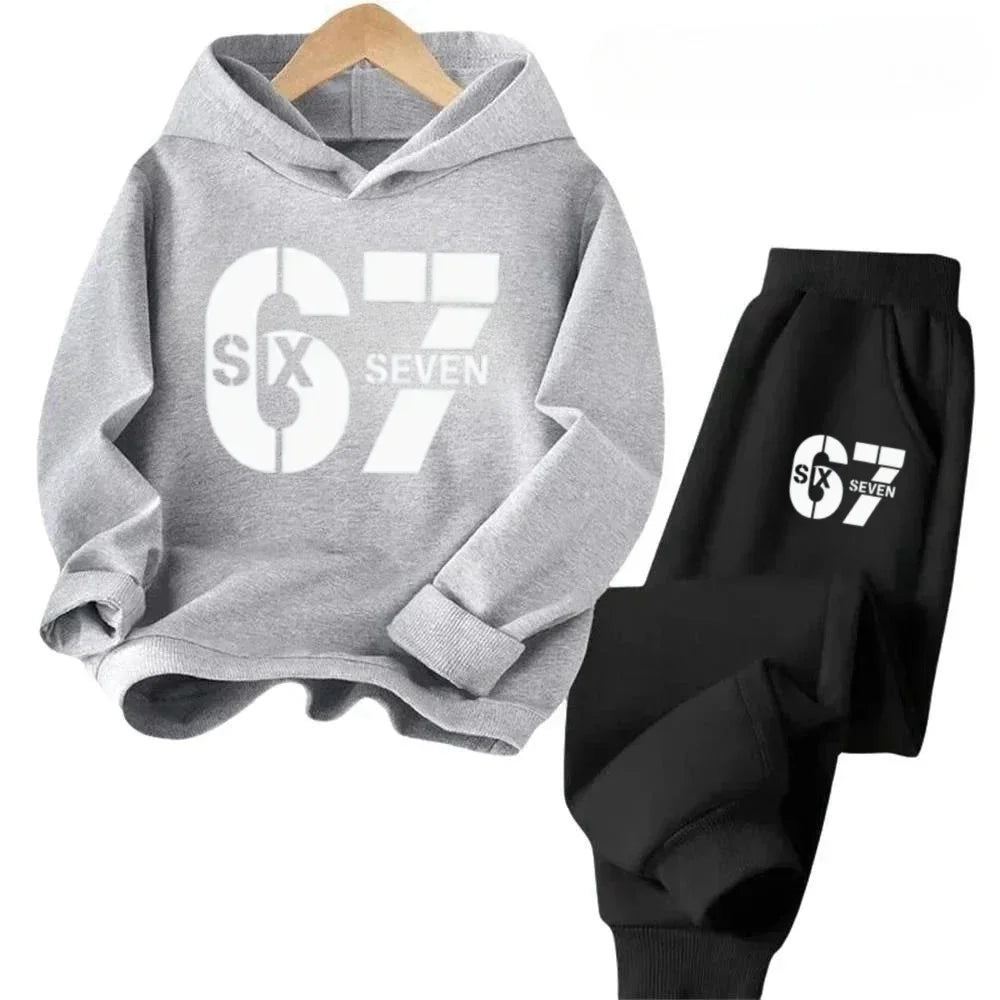 67 Chic Children's Hoodies Set 4-13Y Korean Streetwear Block Tracksuit Fashion Comfortable Kids Sweatshirt 2 Pcs Sets Pant Suit