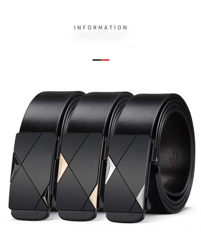 Men's Leather Belts Fashion Automatic Buckle Cowskin Male Belts Luxury Designer Black belt 130cm Plus Size Jeans Belt