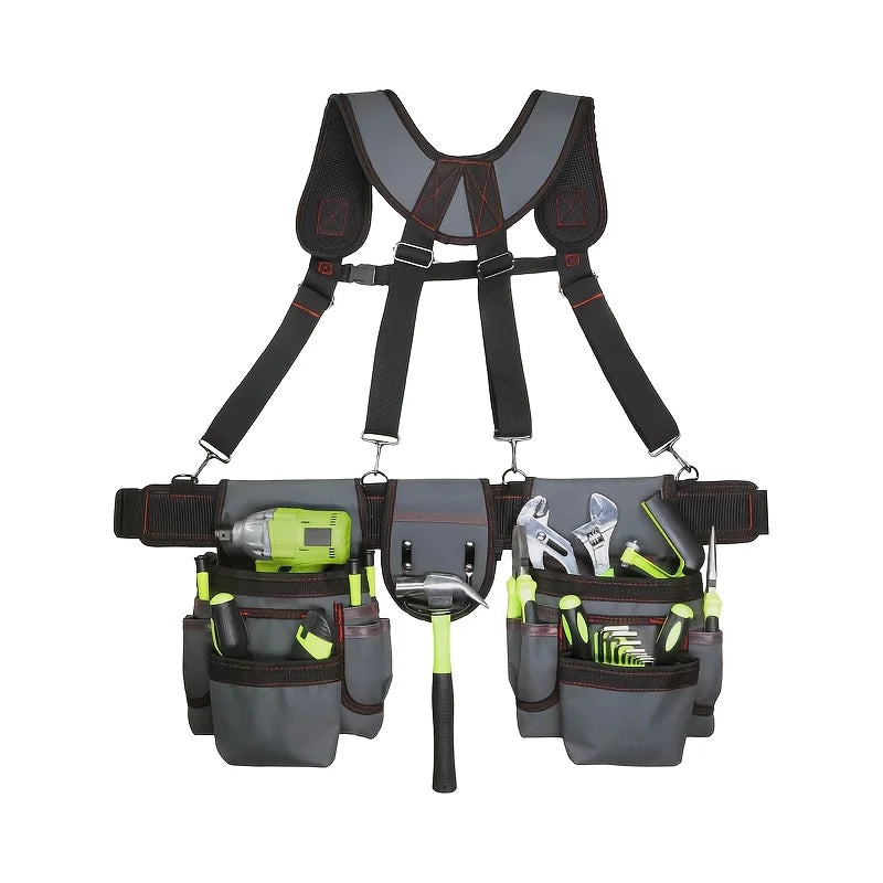 Tool Belt for Men, 32 to 66 Inches Adjustable Tool Belt with Suspenders for Electricians, Carpenters, Construction Workers