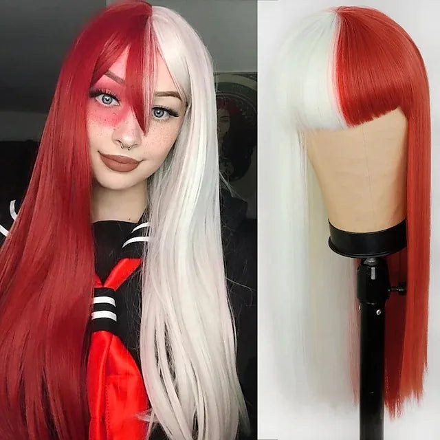 Wigs for Women Yellow and Black Wig Long Straight hair Cosplay Wig Halloween wig Two Tone Ombre Color Women Synthetic Hair Wigs