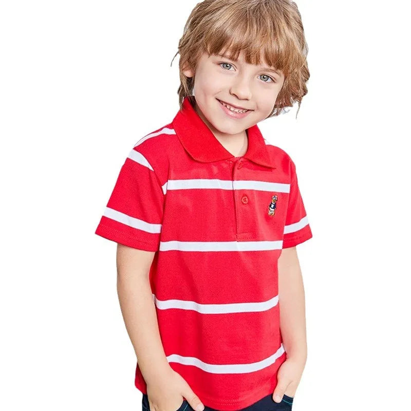 Kids Polo Shirts Summer Children's Short Sleeve Boys Top Polo Shirt Color Striped 2Y-12Y Teens Cotton Girls School Shirts