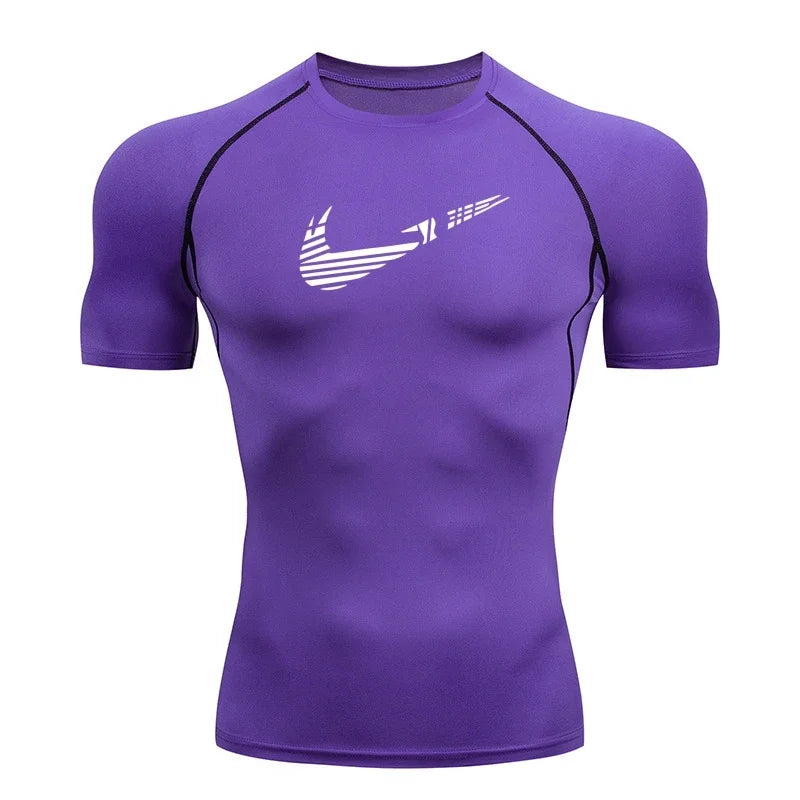 Men Compression Running T Shirt Fitness Print Tight Short Sleeve Tshirt Training Jogging Shirt Gym Sportswear Quick Dry Rashgard