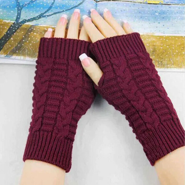 Winter Fingerless Gloves for Women, Computer Short Warm and Extended Korean Style Half-Finger Knitted Flat Gloves