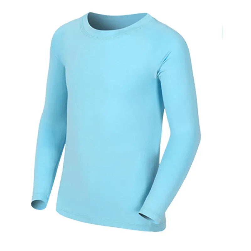 Kids Children Boy Girl Compression Running Long T Shirt Fitness Sport Basketball Football Gym Sportswear Soccer Clothes 25