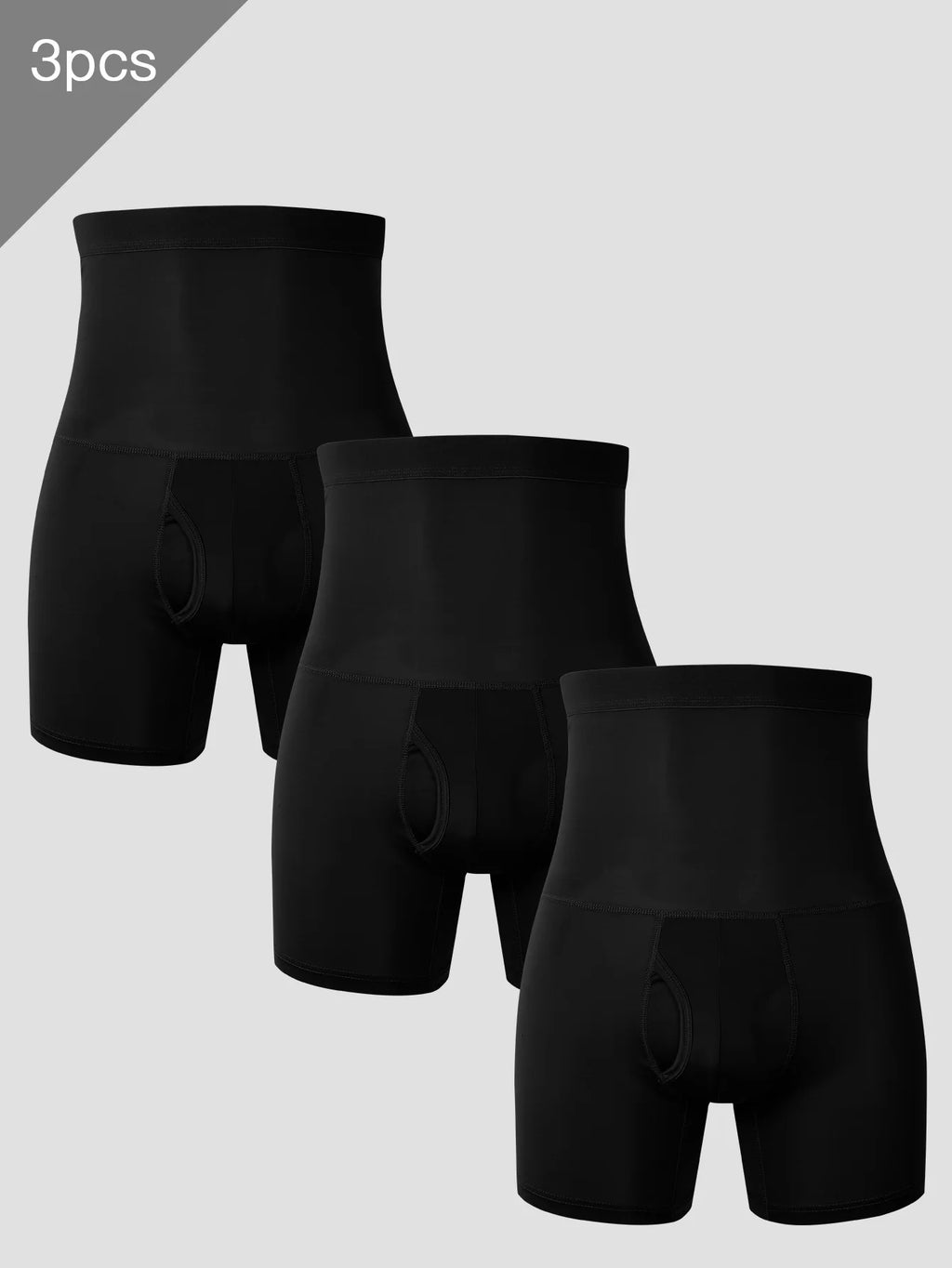 3PCS Men's sports underwear: high-waisted, belt-cinching, lengthened, anti-leg chafing, waist-protecting, flat-angle shorts