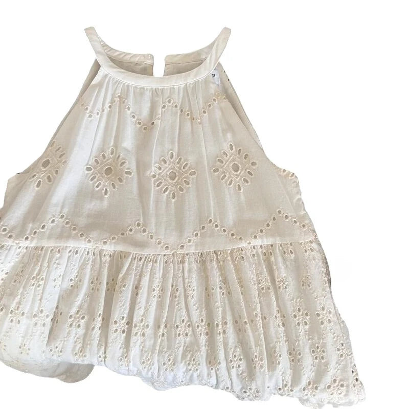 Korean Kids Summer Dress 2025 New Lace Flower Embroidery Girls Suspenders Dress 2-7T Children Vacation Style Princess Clothes
