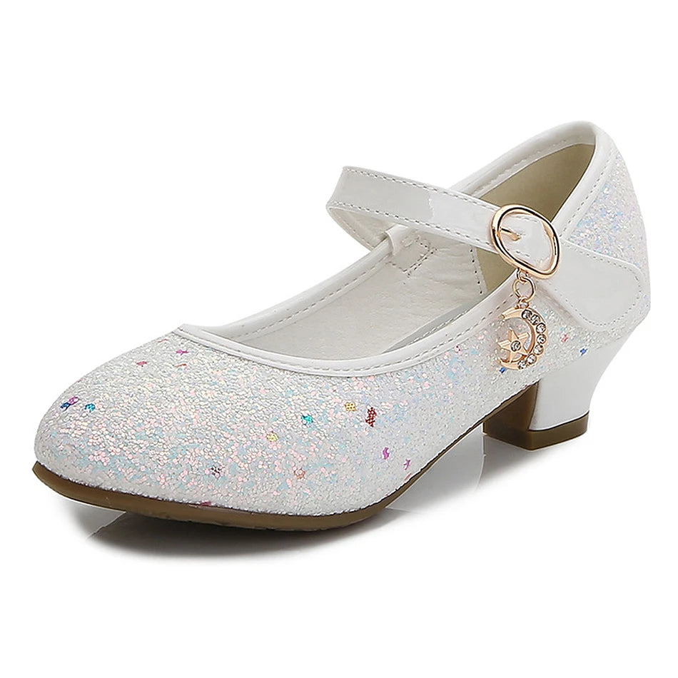 Girls Fashion Sequin High Heels for Kids Princess Shoe Children Party Wedding Dance Shoe Student Performance Solid Color Shoes