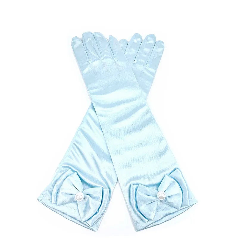 Girls Princess Accessories Kids Satin Bow Elsa Cinderella Gloves for Costume Children Birthday Halloween Party Cosplay Gift
