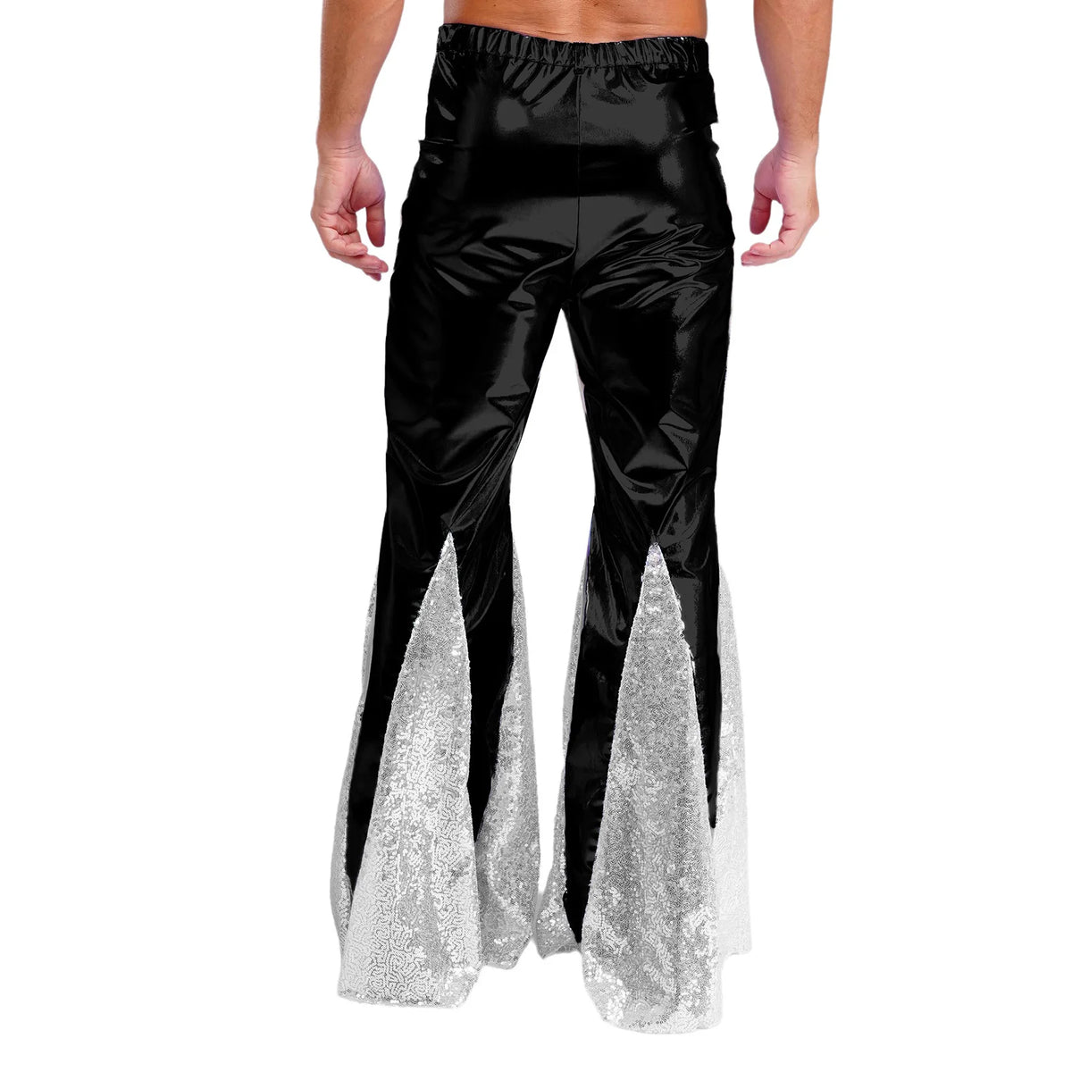 Mens Shiny Metallic 70s Disco Flared Pants Hippie Vintage Hip Hop Carnival Performance Costume Sequins Bell Bottoms Trousers