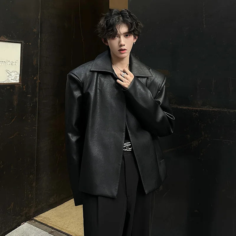 Handsome Fashion No Buttons PU Leather Jacket Men's Women's Motorcycle Faux Leather Jacket Spring Autumn Leather Coat