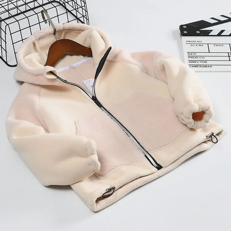 Winter Children Hooded Warmth Fleece Lined Zip Jackets Girls Boys Therme Cotton Outerwear School Kids Outfit Top Coats 3-14Years