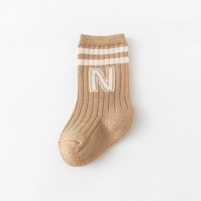 Korean Kids Knit Soft Fashion Letter Socks Baby Middle Tube Stockings Long Socks for Infant Toddler Boys Girls Casual Socks