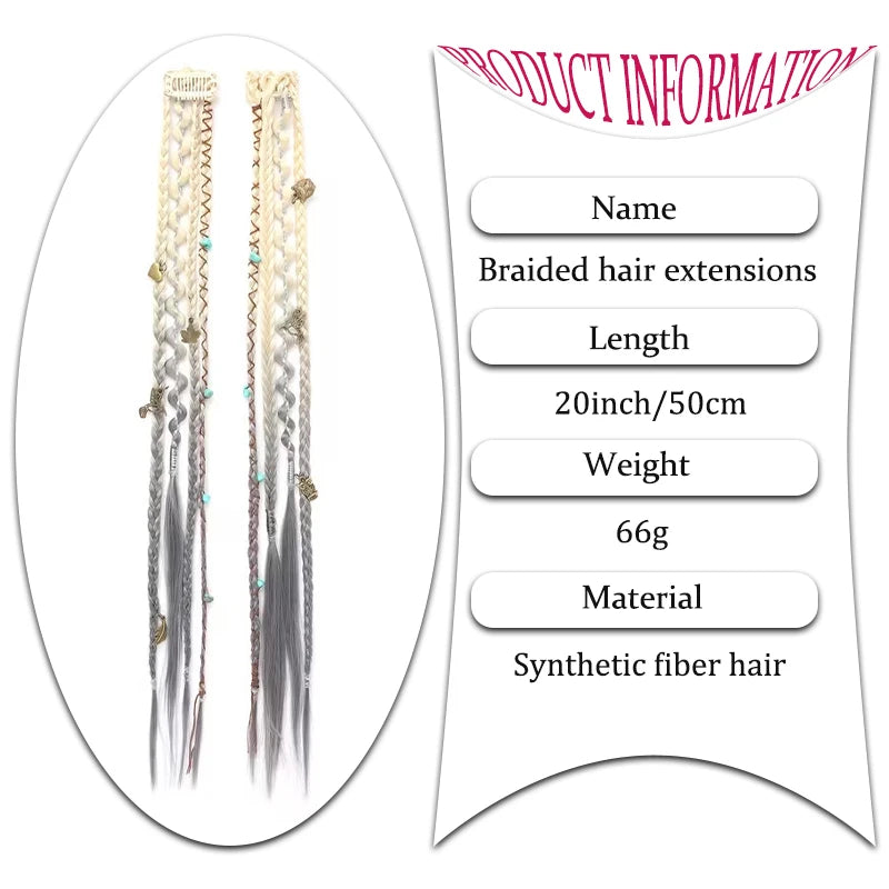 Wig with 4 small braids and hair extensions for women paired with Bohemian style BB clip on synthetic boxing braids