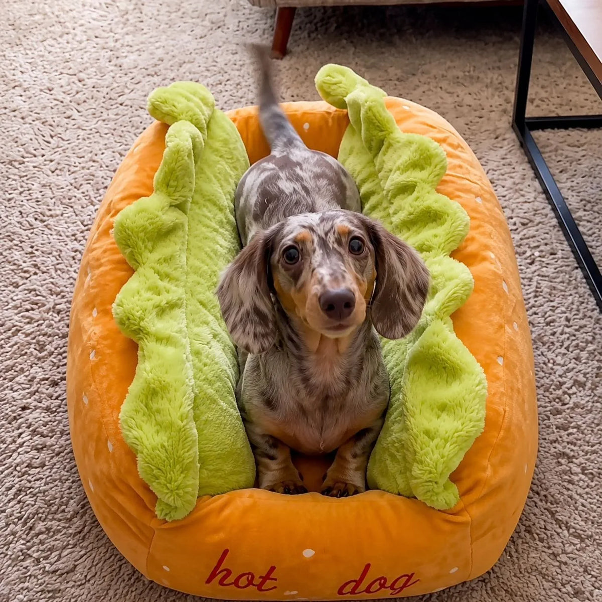 Plush Hot Dog Pet Bed Detachable Pet Nest Warm Soft Sleeping Cushion Cute Cartoon Sausage Design Dog Bed Cat Sofa Pet Accessory