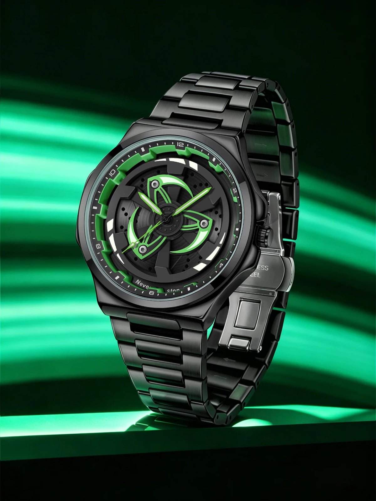 Men's Black Steel Quartz Watch - Stylish Rotating Bezel, Premium Creative Gift Idea