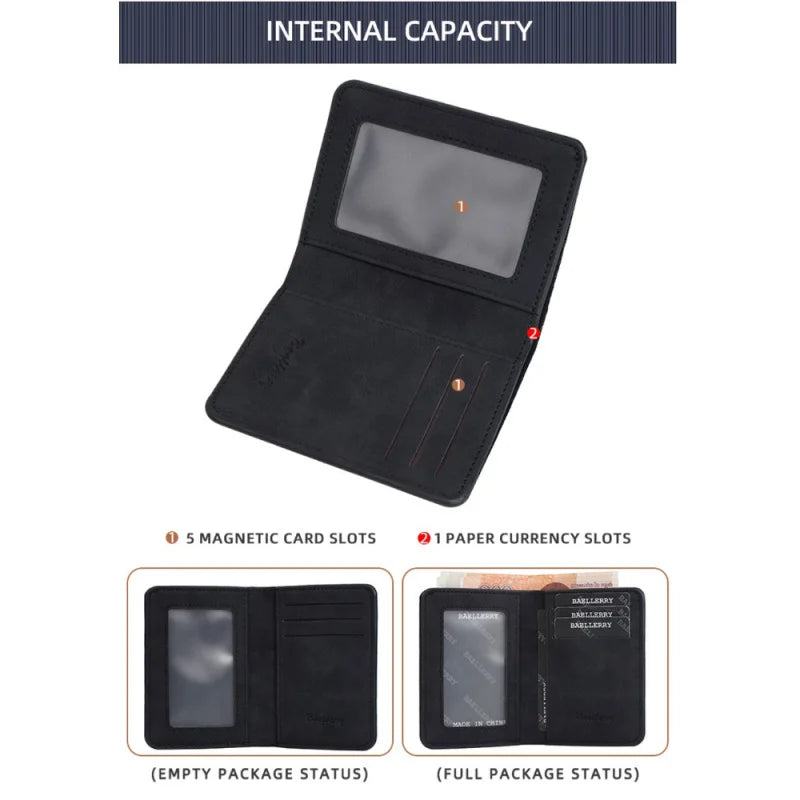 New Casual Two-Fold Men'S Wallet, Matte Pu Card Holder, Simple Vertical ID Card Case, Small Money Clip For Men