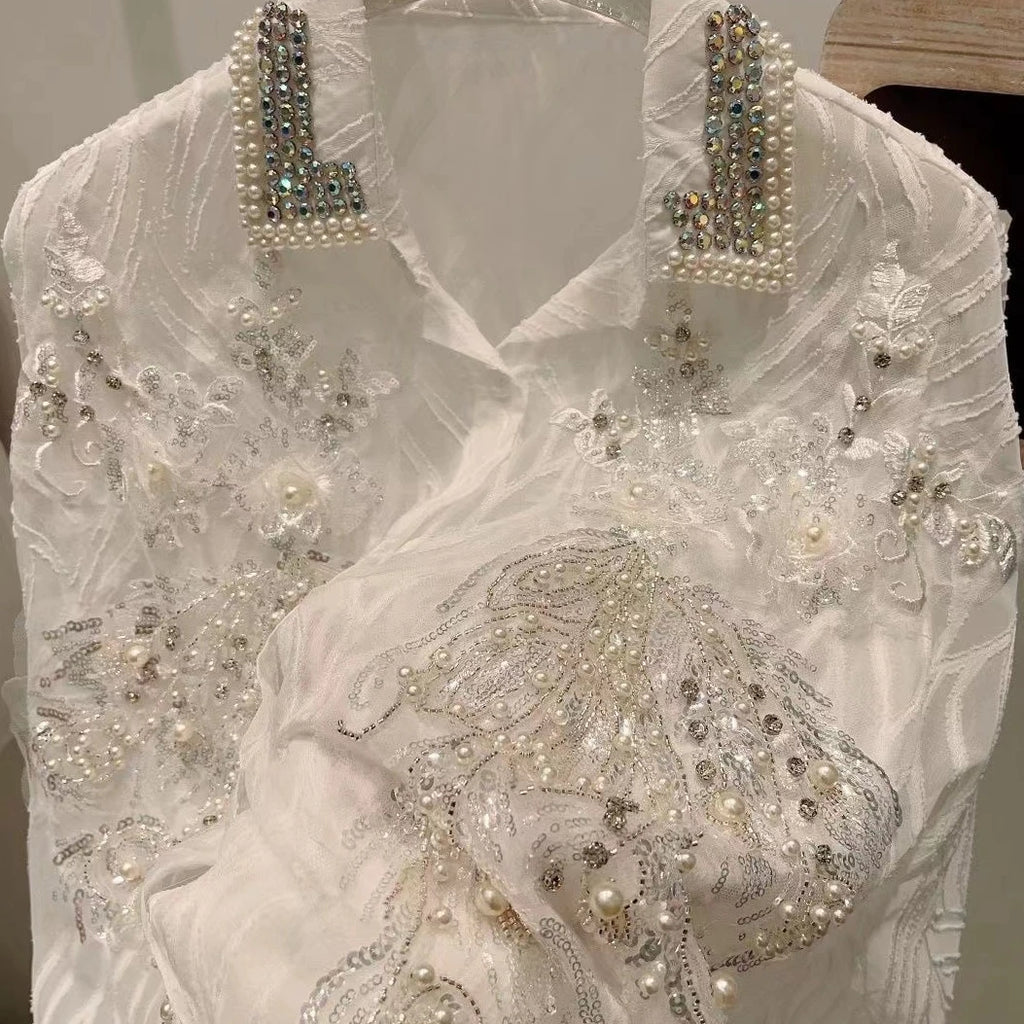 Luxury Diamonds Sequined Embroidery Blouses Shirts Women 2026 Spring New Long Sleeve Shirts Fashion Causal Tops Camisas De Mujer