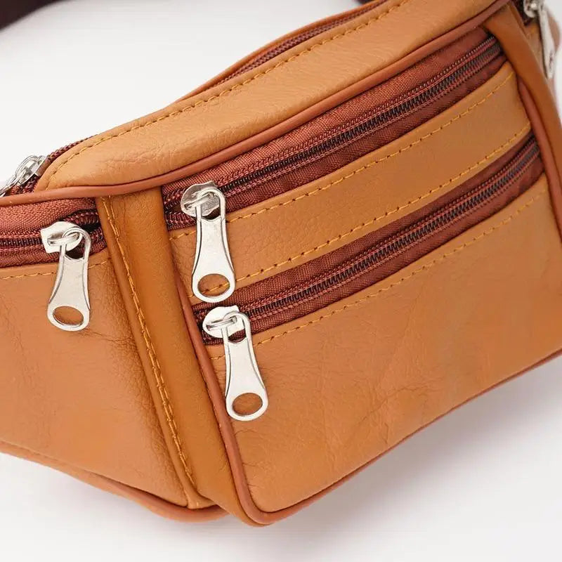 Men's Waist Pack Leather Bag Waist Belt Bag Male Leather Fanny Pack Fashion Luxury Small Shoulder Bags For Men