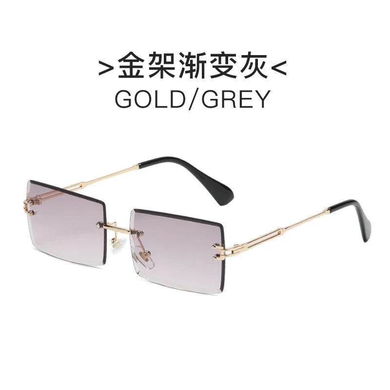 Trendy Rimless Sunglasses for Men Women Metal Frameless Rectangle Sun Glasses Retro Shades Summer Traveling Eyewear