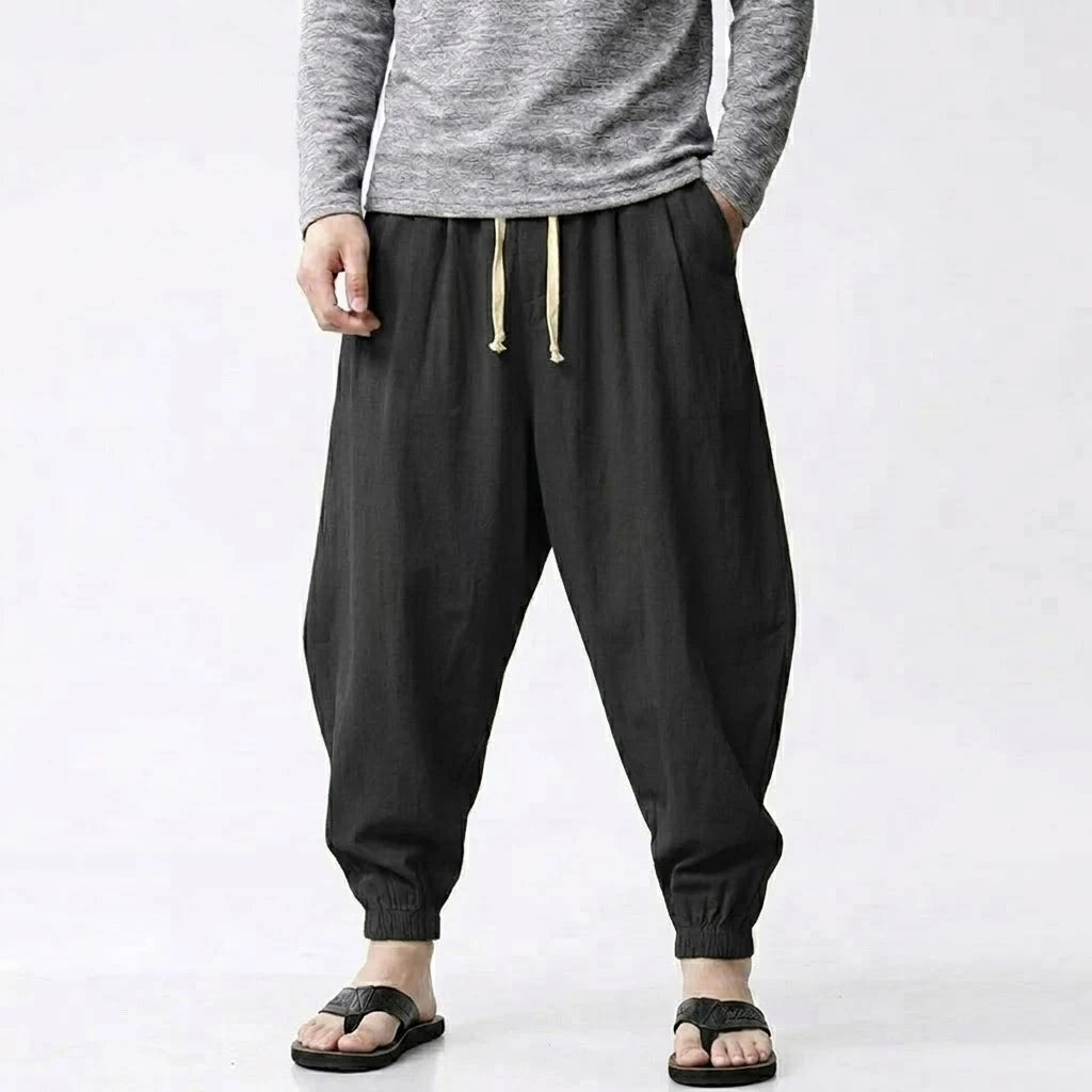 Korean Linen Pants Men Baggy Summer Men Jogger Cotton Work Trousers Spring Casual Loose Harem Pants Drawstring Yoga Streetwear