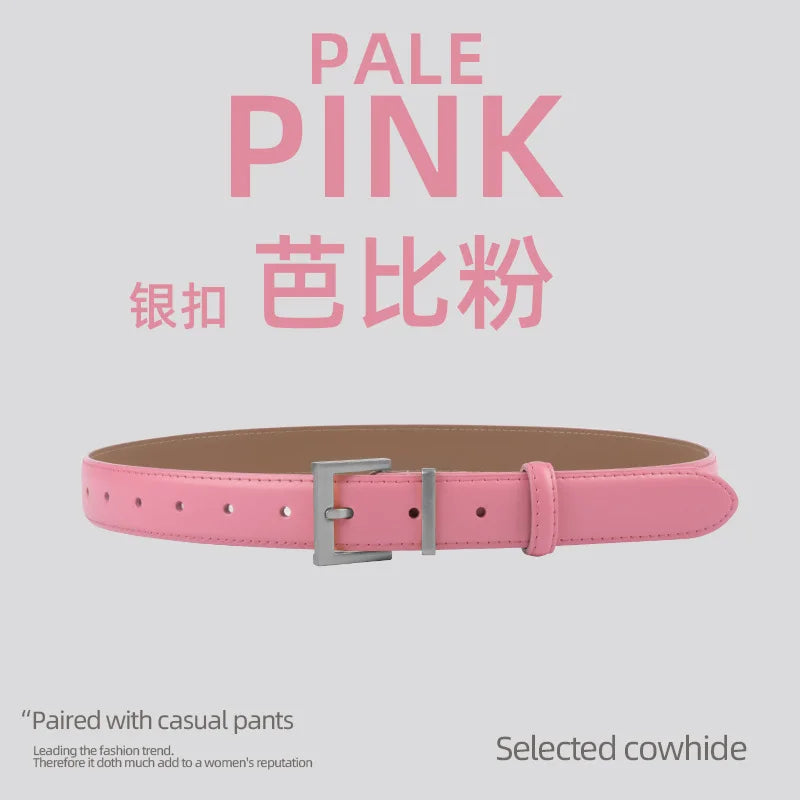 New Waist Belts for Women Plain Real Leather Jeans Belts Strap Blue Pink Khaki Cowhide Waistbands Ladies Daily Dress Decoration