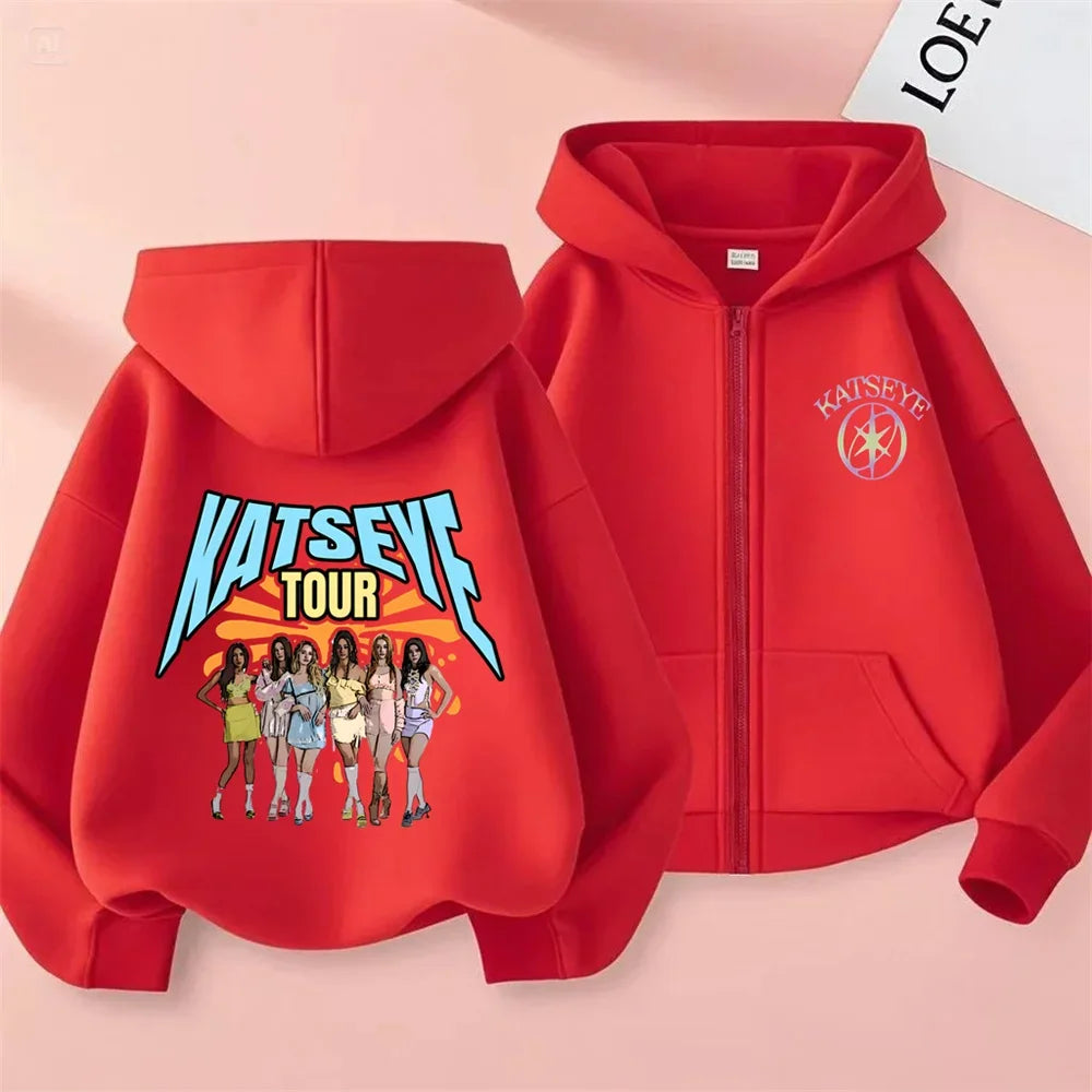 Toddler Girl Clothes Girl Group Katseye Zipper Hoodie Boys Fashion Casual Sweatshirt Movie New Kids KATSEYE Zip UP Hooded Tops