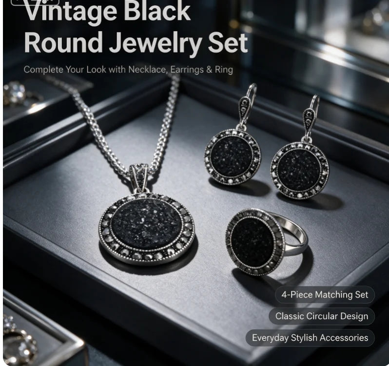 1. Women's Black Alloy Jewelry Set Round Crushed Stones Stylish Design for Wedding Party Birthday Gift for Girls
2. 1 Set Black