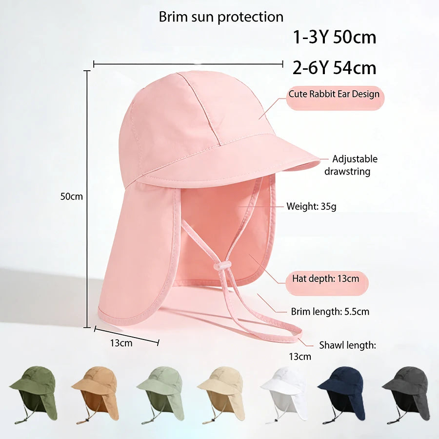 Children's Hat Summer Thin Breathable  Sunshade Hat for Boys, Girls, and Babies Sunscreen Outdoor Big brimmed Neck Protectio