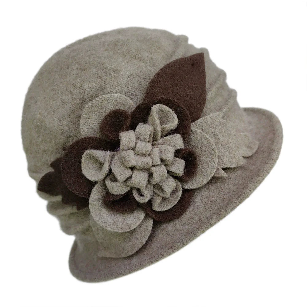 2025 Women's Autumn and Winter Wool Hat Hand-made 3D Flower Fedoras Basin Hats Hot Selling Floral Mixed Colors Wool Hats for Mom